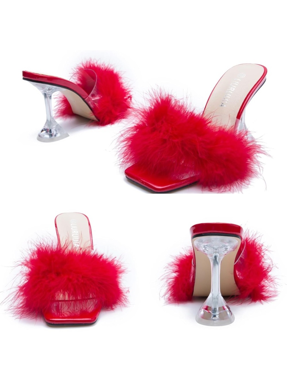 Red Feather Slide Heels for Women